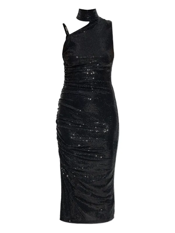 versace one shoulder black dress Versace One-shoulder Midi Dress