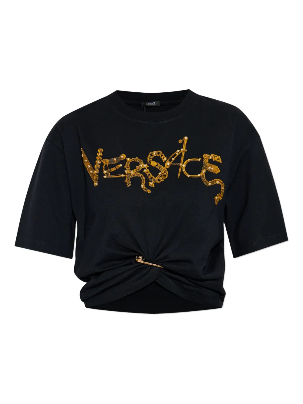 Versace Verfraaid T-shirt met geknoopt detail Zwart