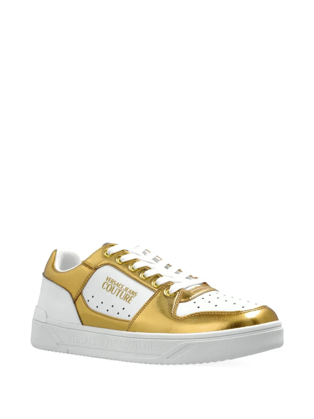 Versace Jeans Couture Metallic-panel Sneakers In Gold