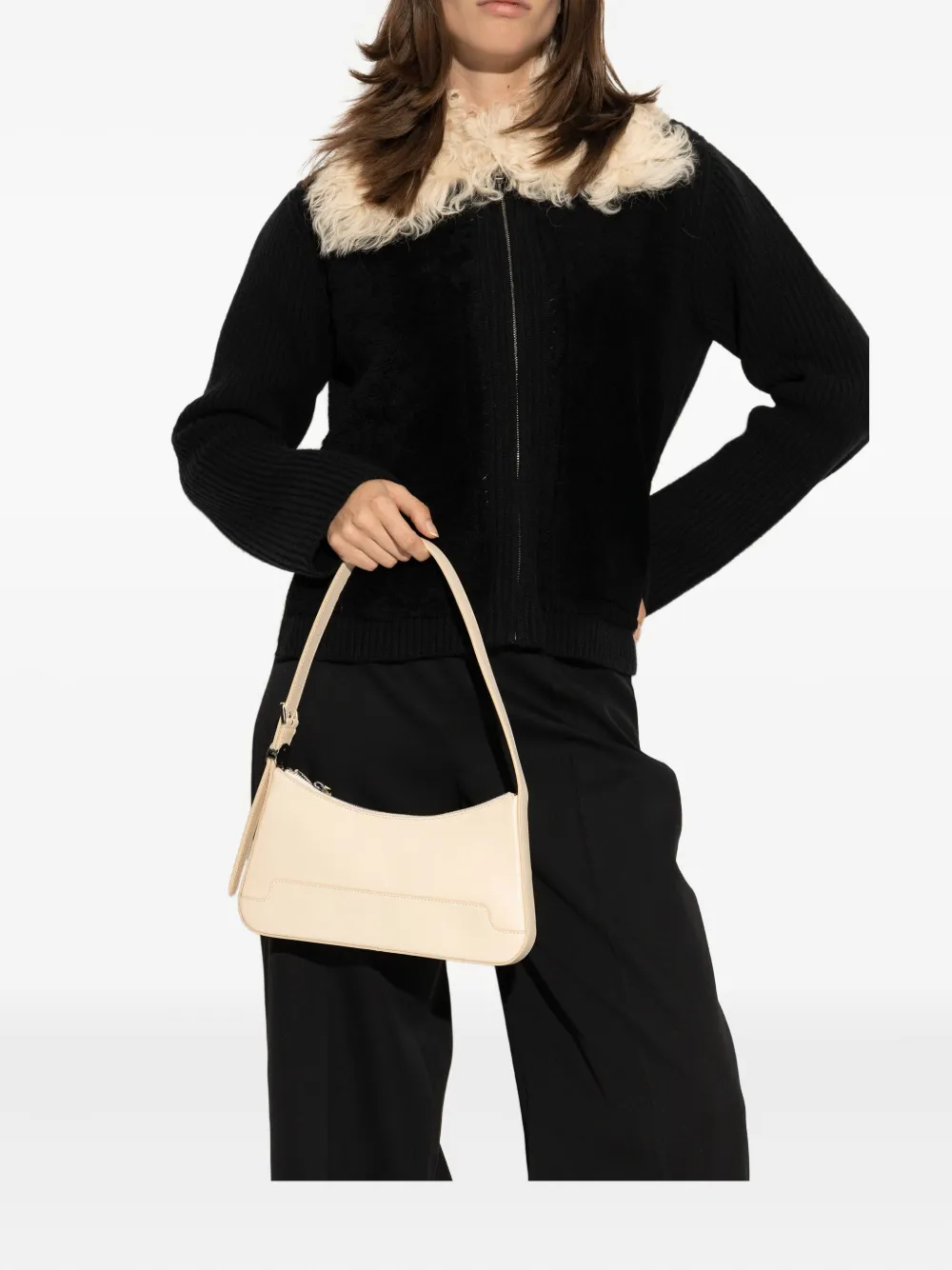 Marni Zip-fastening Curved Leather Shoulder Bag In Neutral
