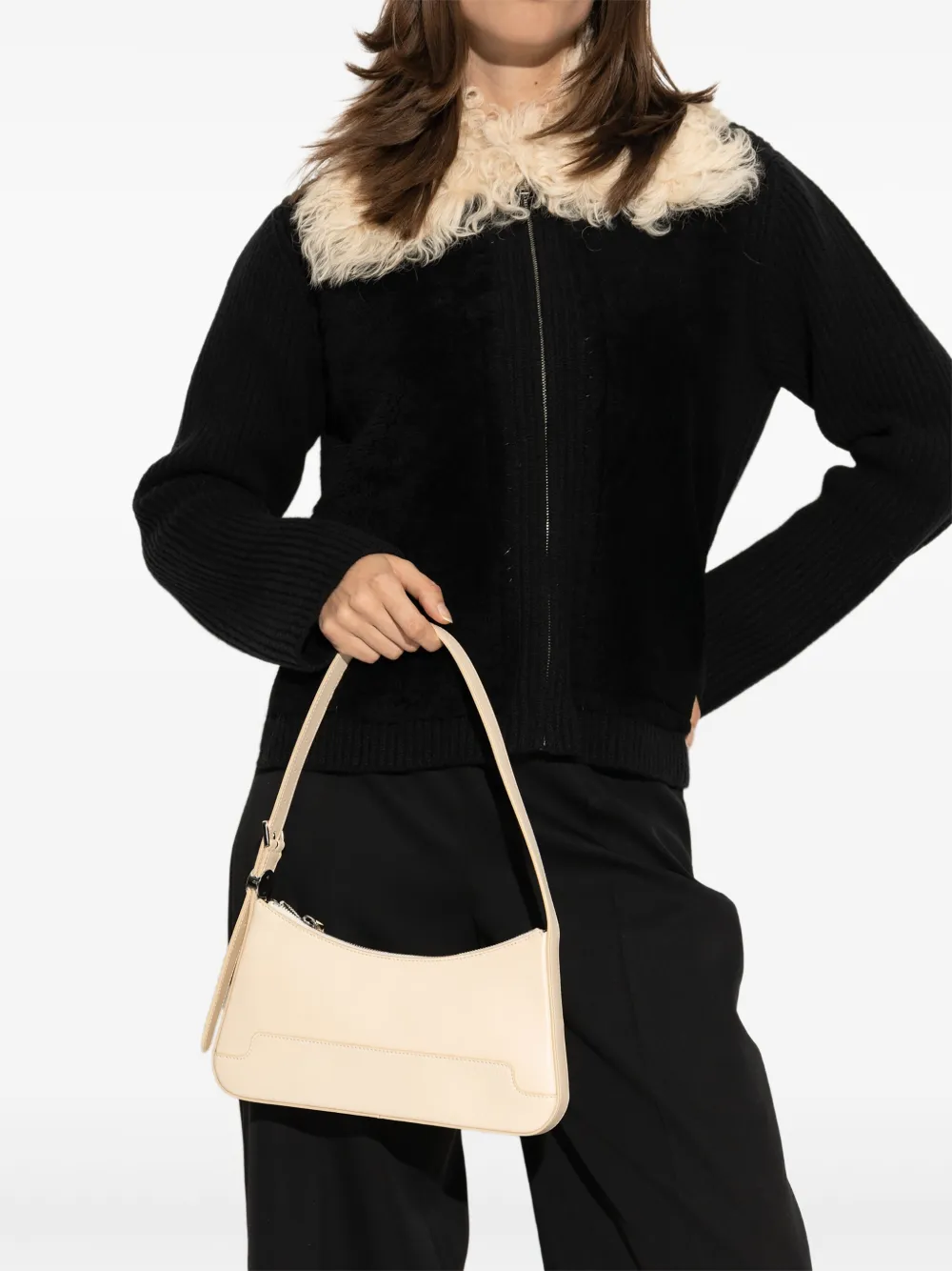 Marni zip-fastening curved leather shoulder bag - Beige