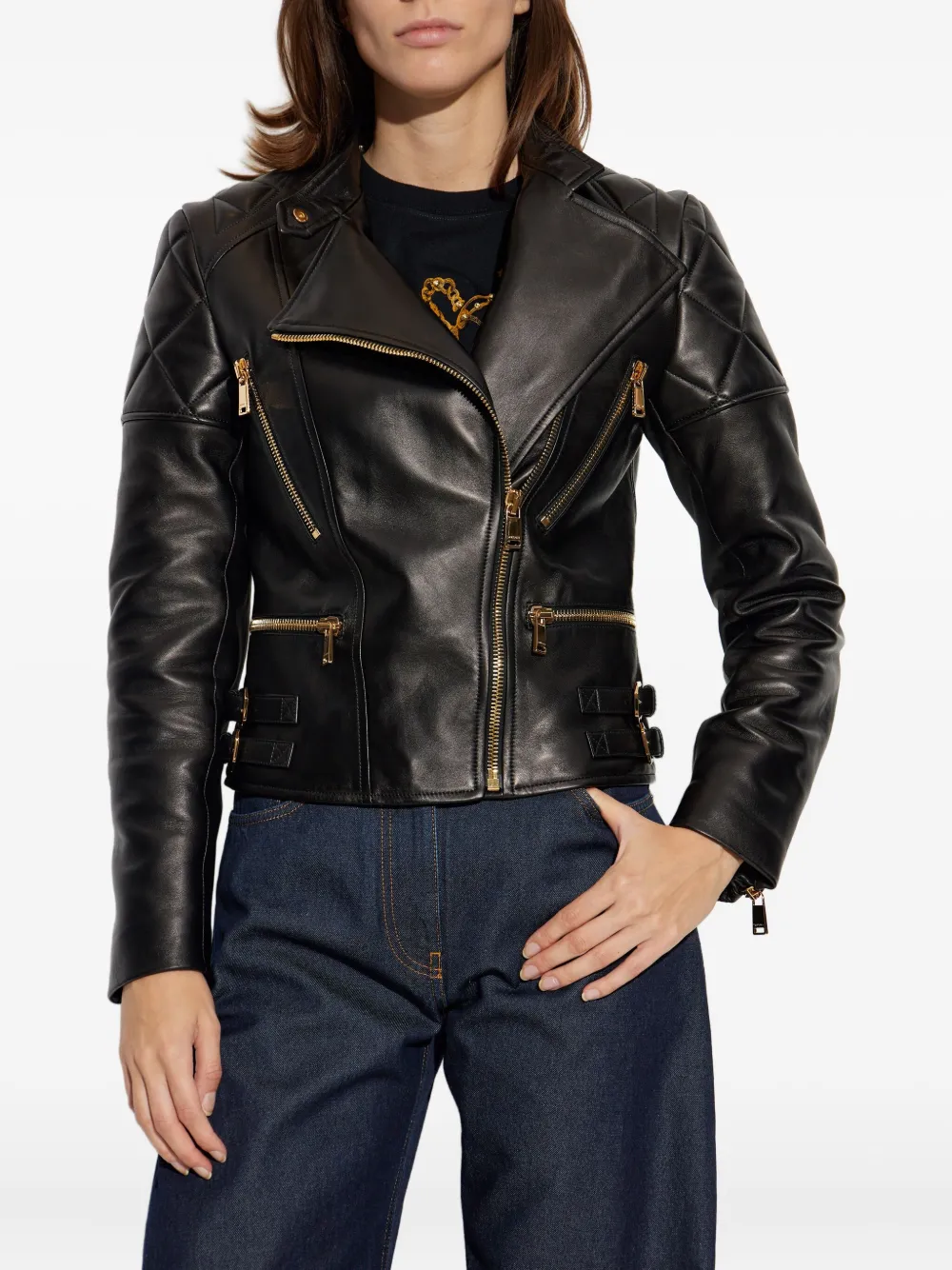 Versace quilted leather jacket Zwart