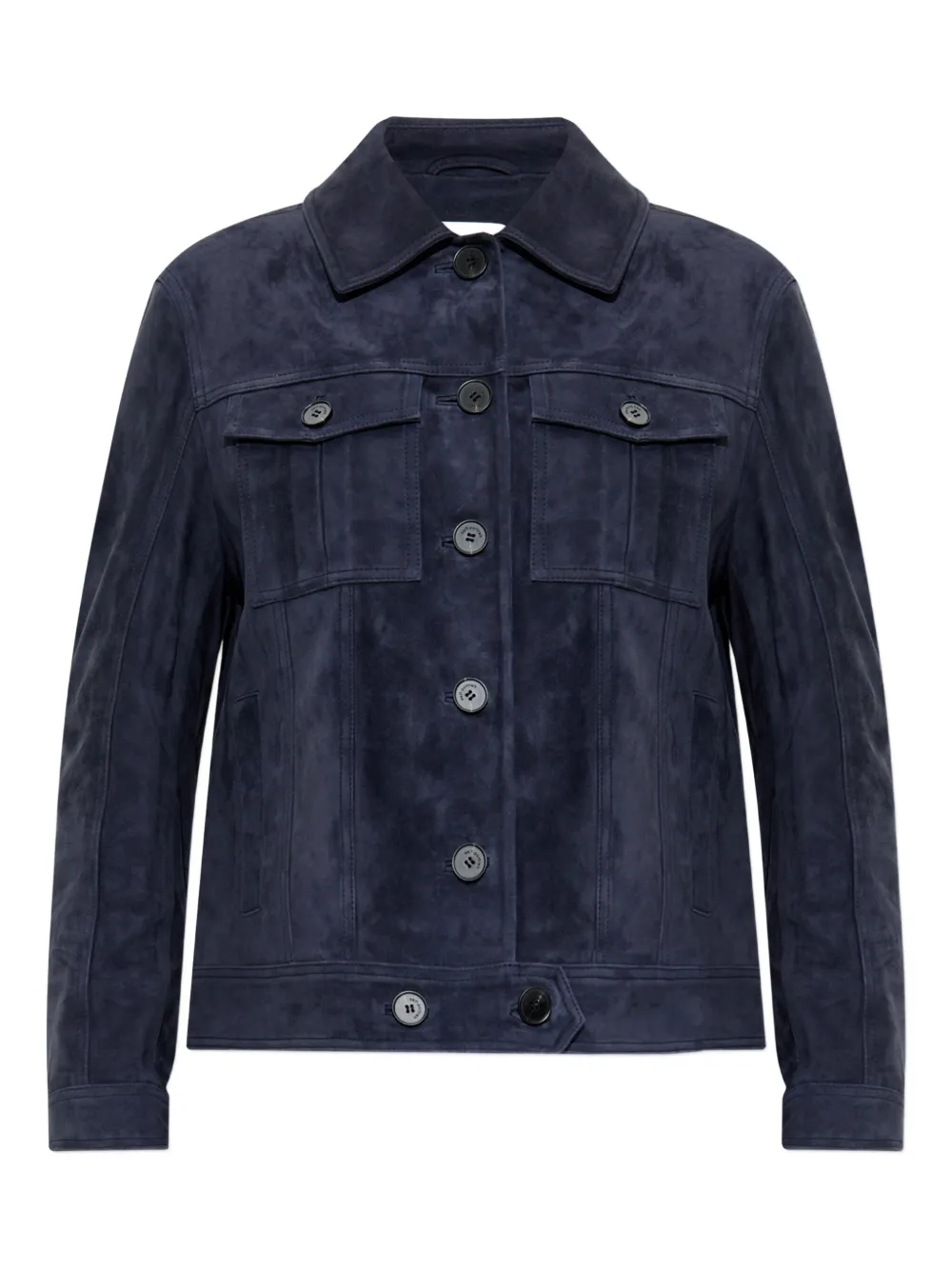 Self-Portrait flap-pocket suede jacket Blauw
