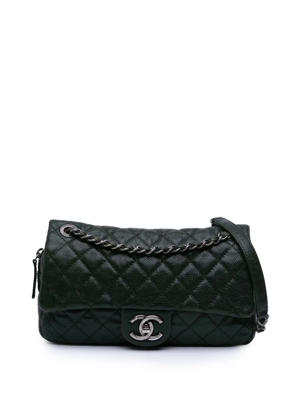 CHANEL Pre-Owned 2012 Medium Quilted Iridescent Caviar Easy Flap shoulder bag | Green | Image 1