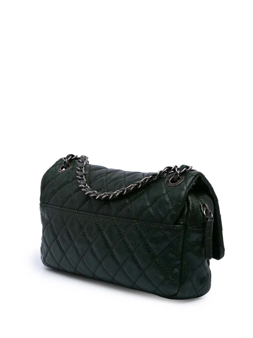Pre-owned Chanel 2012 Medium Quilted Iridescent Caviar Easy Flap Shoulder Bag In Green