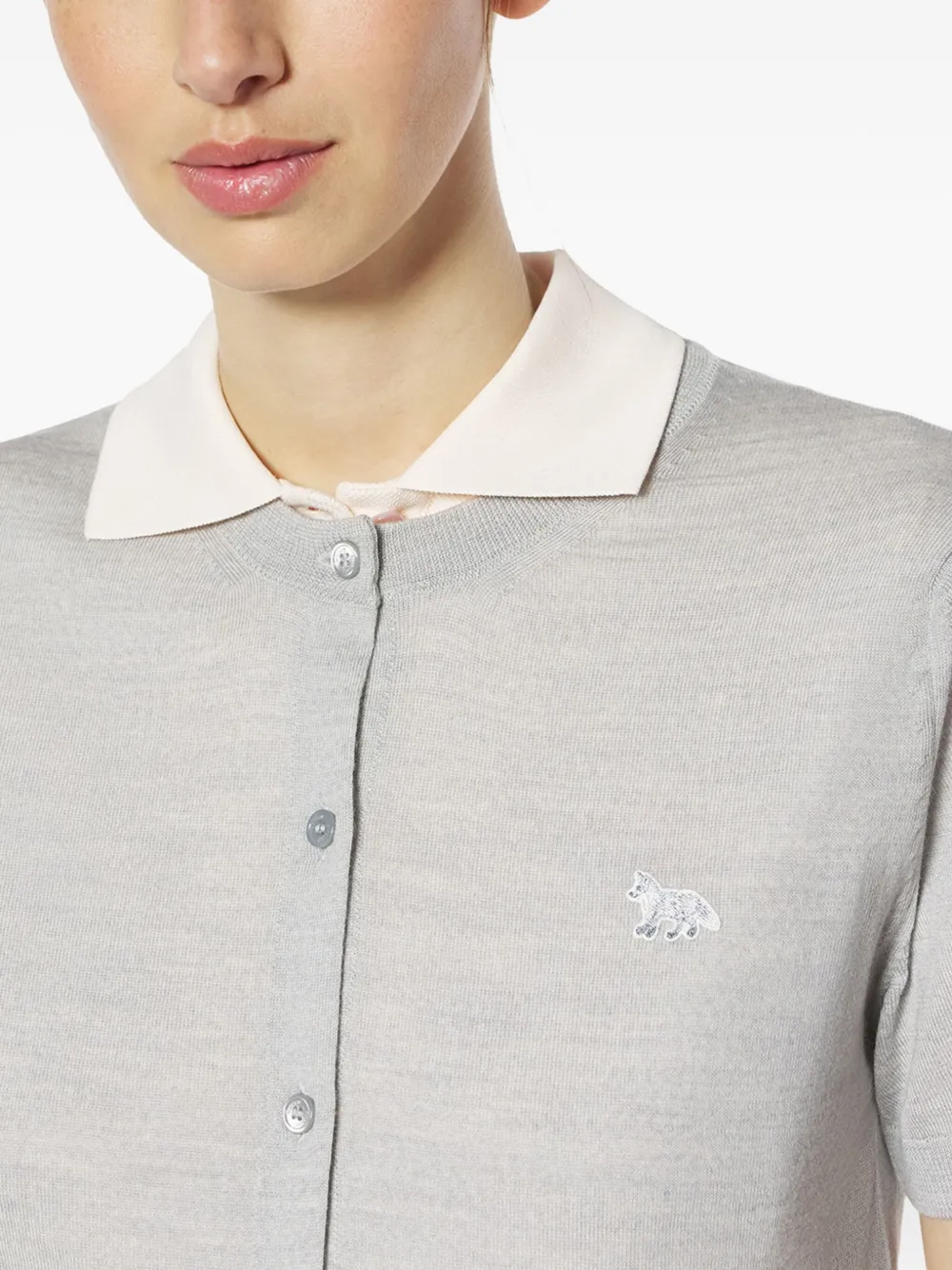 Maison Kitsuné Baby Fox-embroidered short-sleeve cardigan Grijs