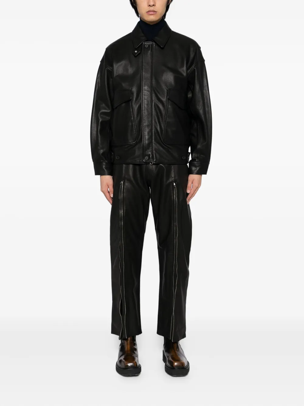 Yoke Leather Flight Jacket | Black | FARFETCH