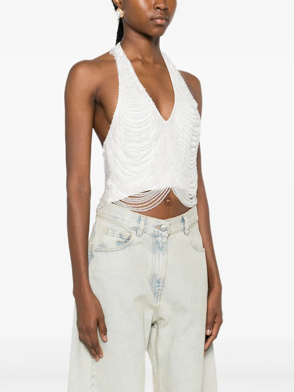 Giuseppe Di Morabito Top met halternek en franje Wit