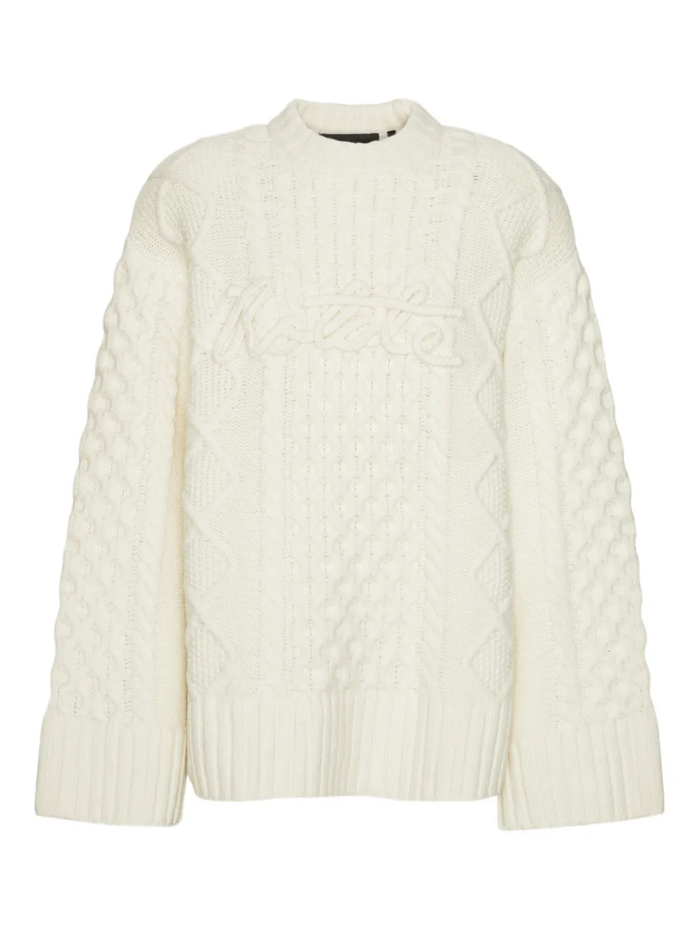 Rotate Birger Christensen Cable-knit Crew-neck Sweater In Neutral