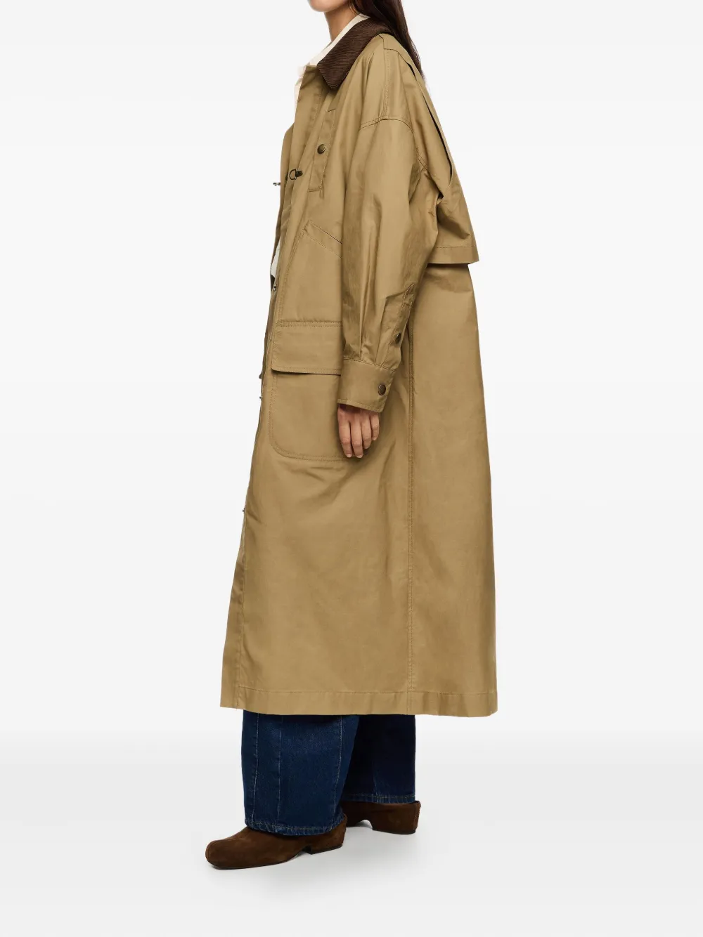 Bimba Y Lola Corduroy-collar Toggle-fastening Trench Coat In Brown