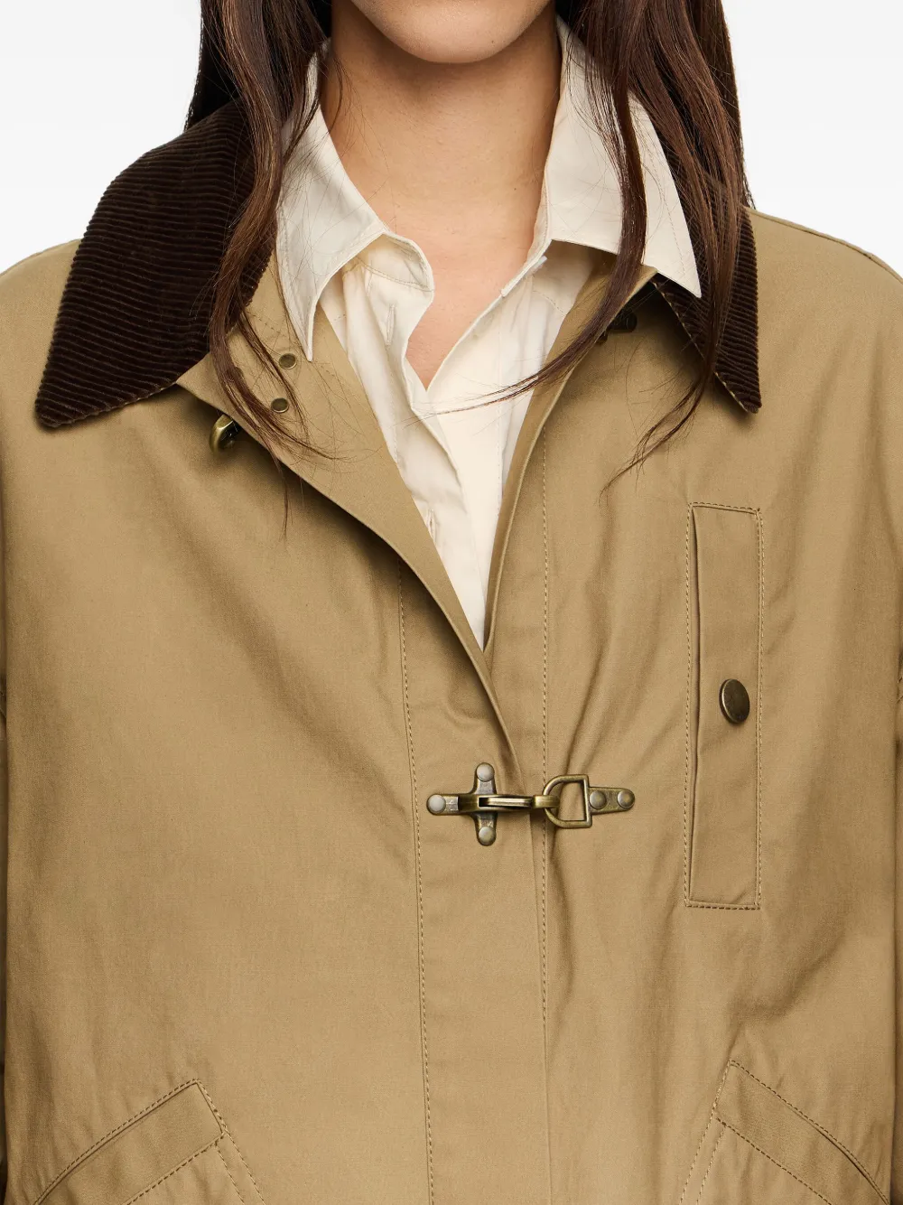 Bimba Y Lola Corduroy-collar Toggle-fastening Trench Coat In Brown
