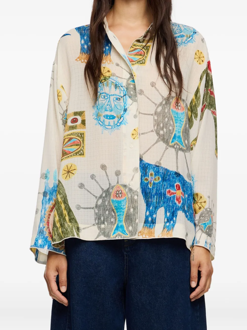 Bimba y Lola textured big mask straight shirt - Beige