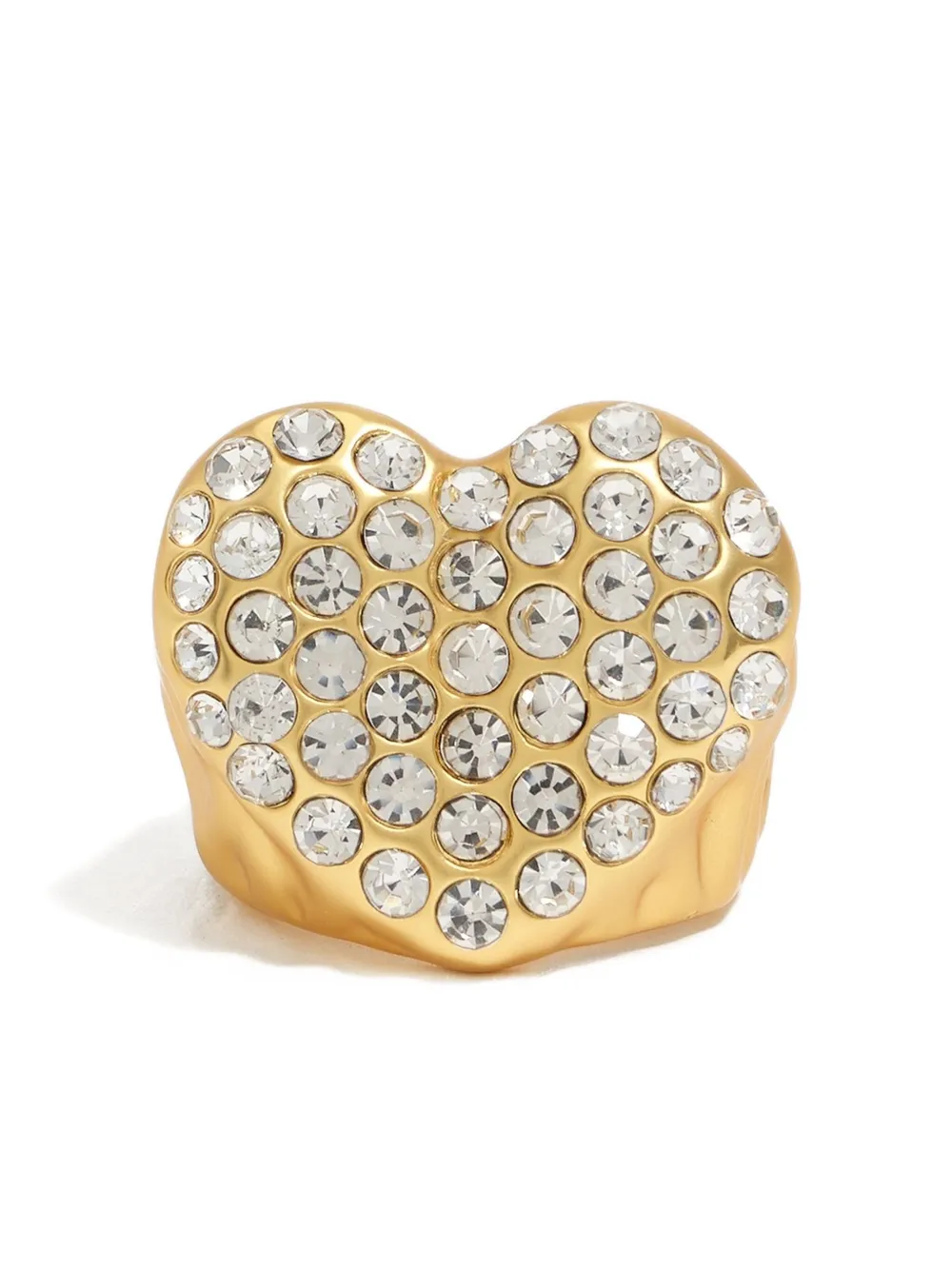 Bimba Y Lola Textured-heart Glass-crystal Ring In Gold