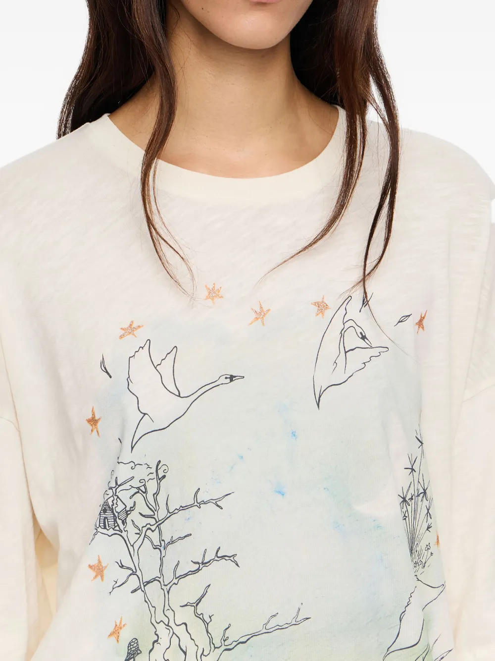 Bimba Y Lola Tulle Sleeve Printed T-shirt In Neutral