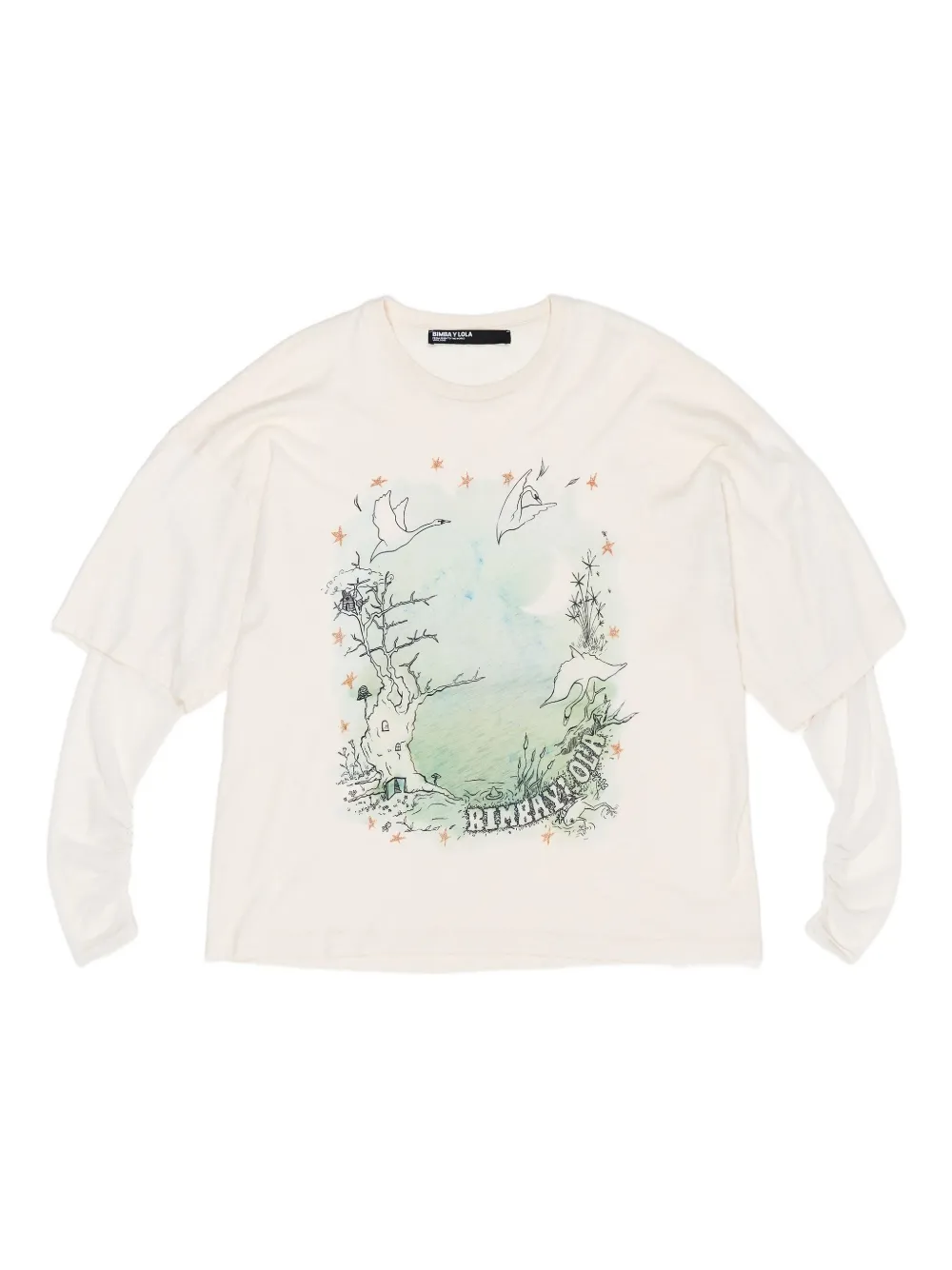 Bimba y Lola tulle sleeve printed T-shirt | Neutrals | Image 1