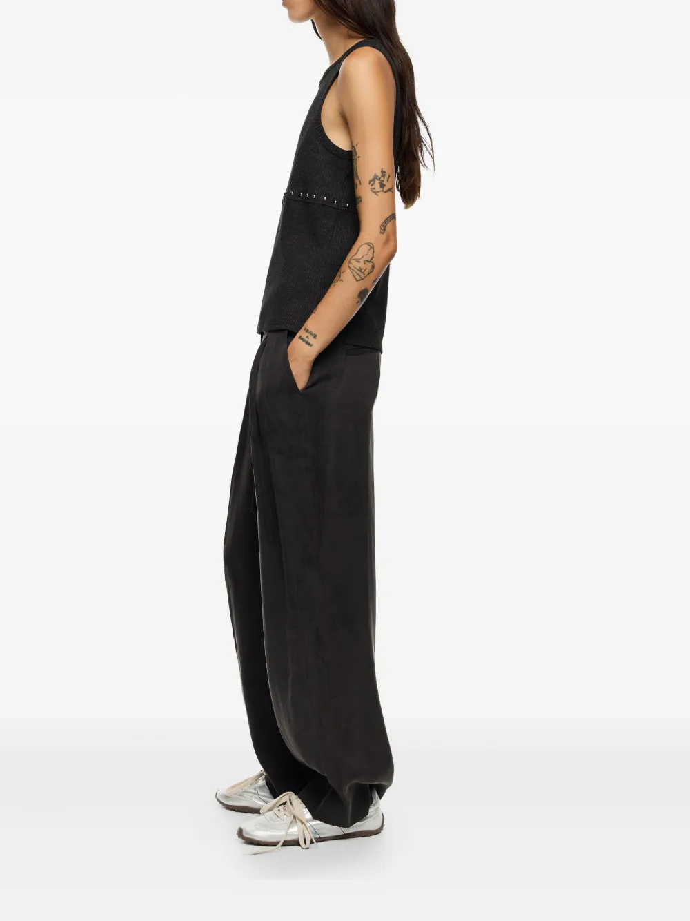 Bimba Y Lola Pleated Drawstring Trousers In Gray