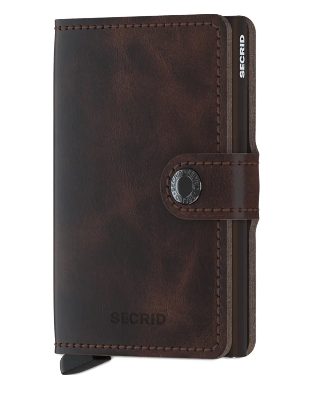 Secrid Leather Button Mini Wallet In Brown