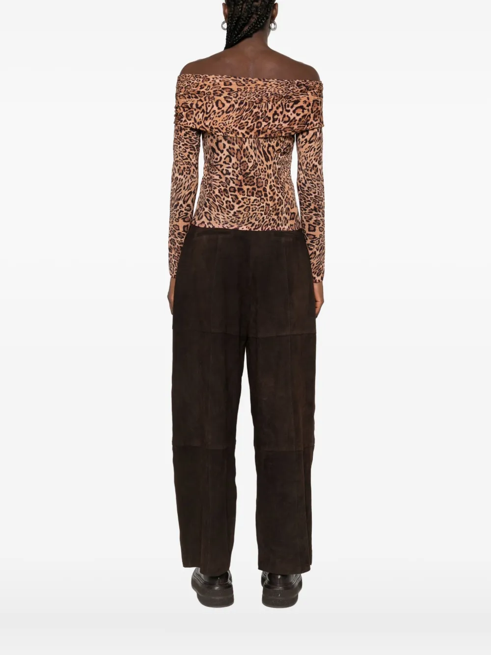 Twinset Leopard-print Off-shoulder Sweater In Brown