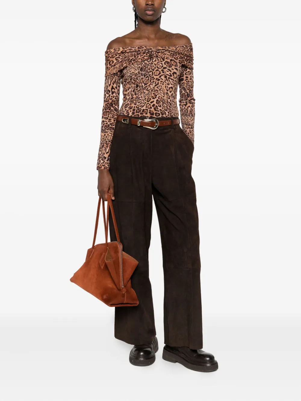 TWINSET Off-shoulder trui met luipaardprint Bruin