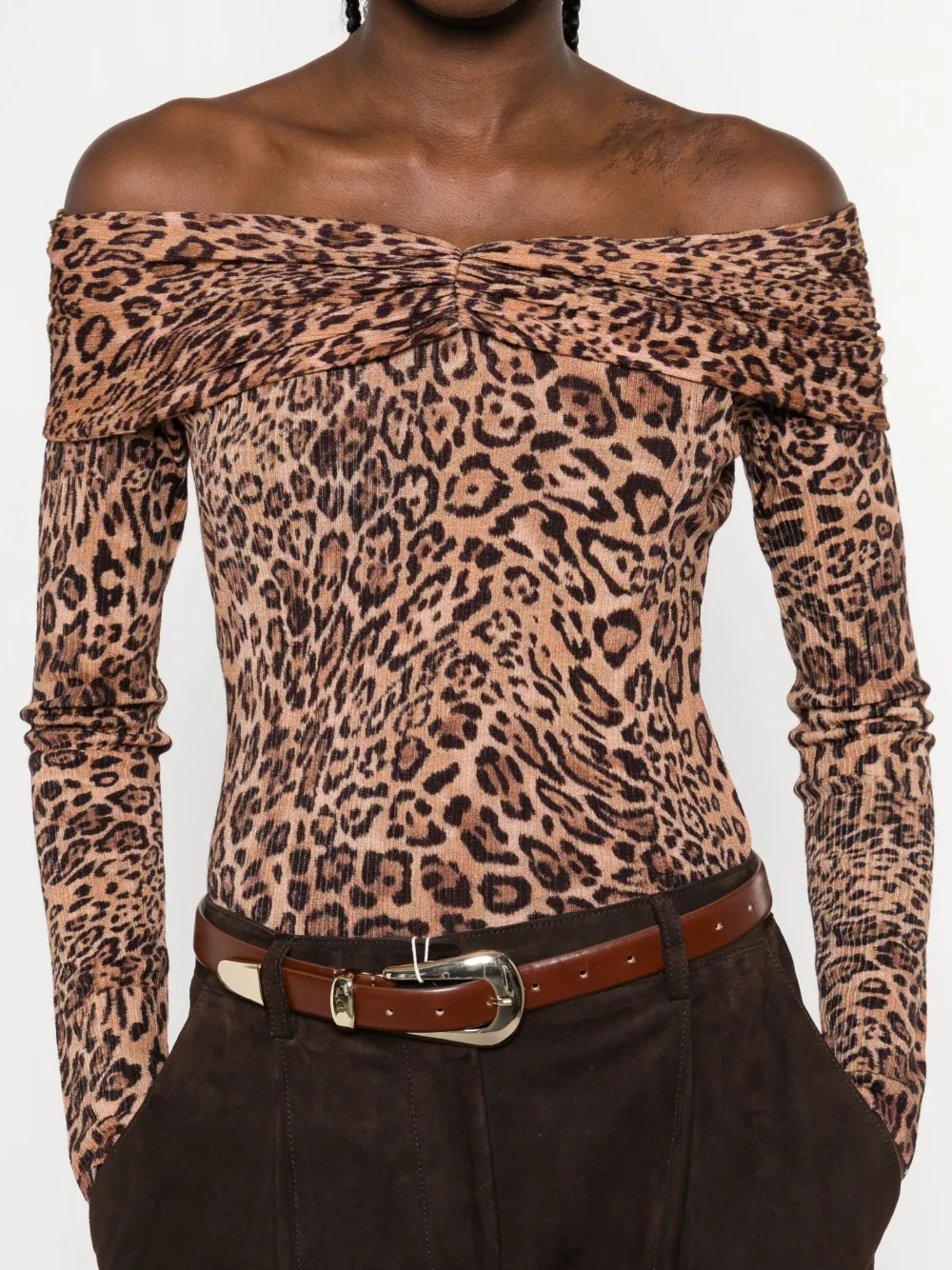 TWINSET Off-shoulder trui met luipaardprint Bruin