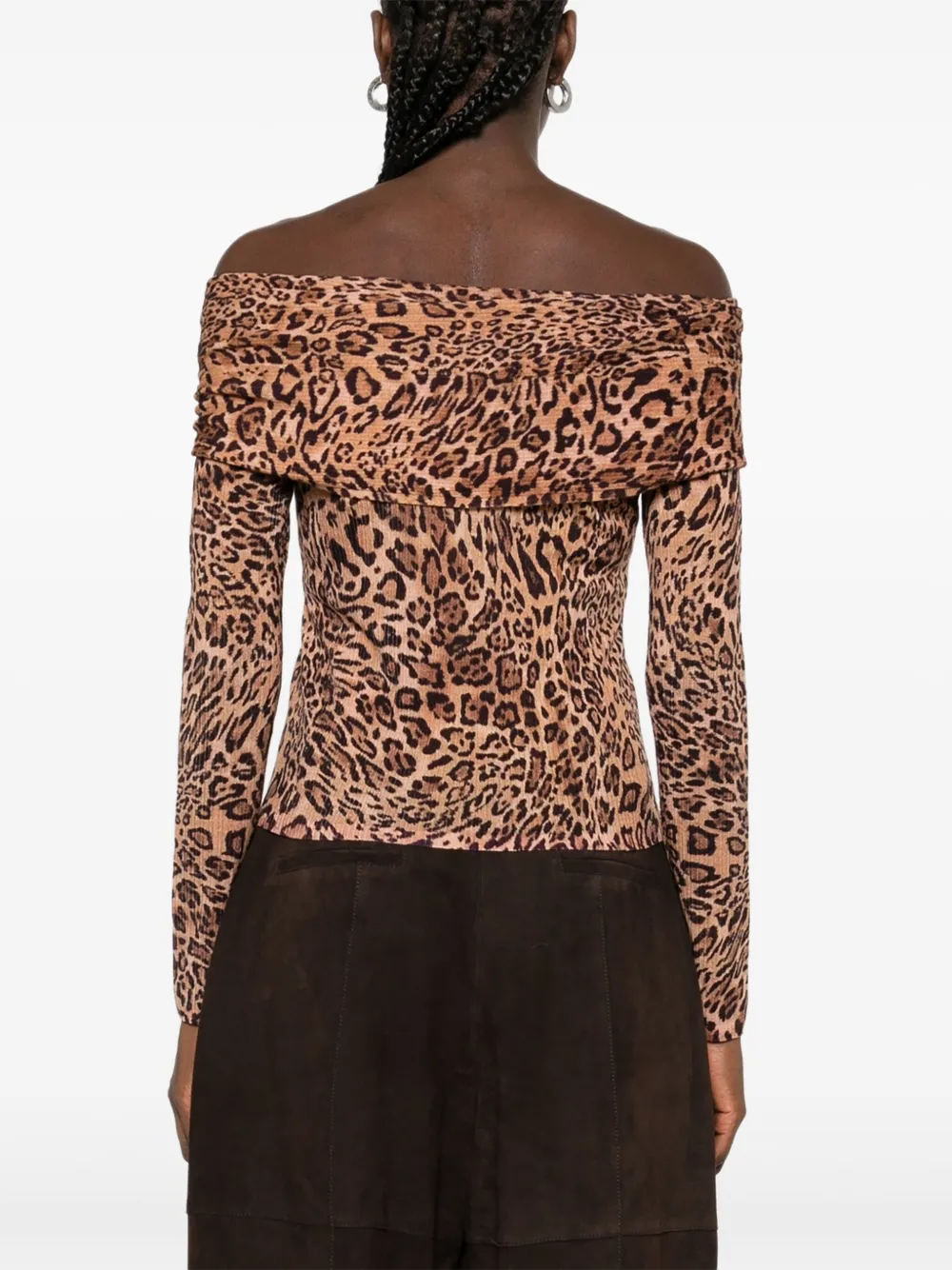 TWINSET Off-shoulder trui met luipaardprint Bruin