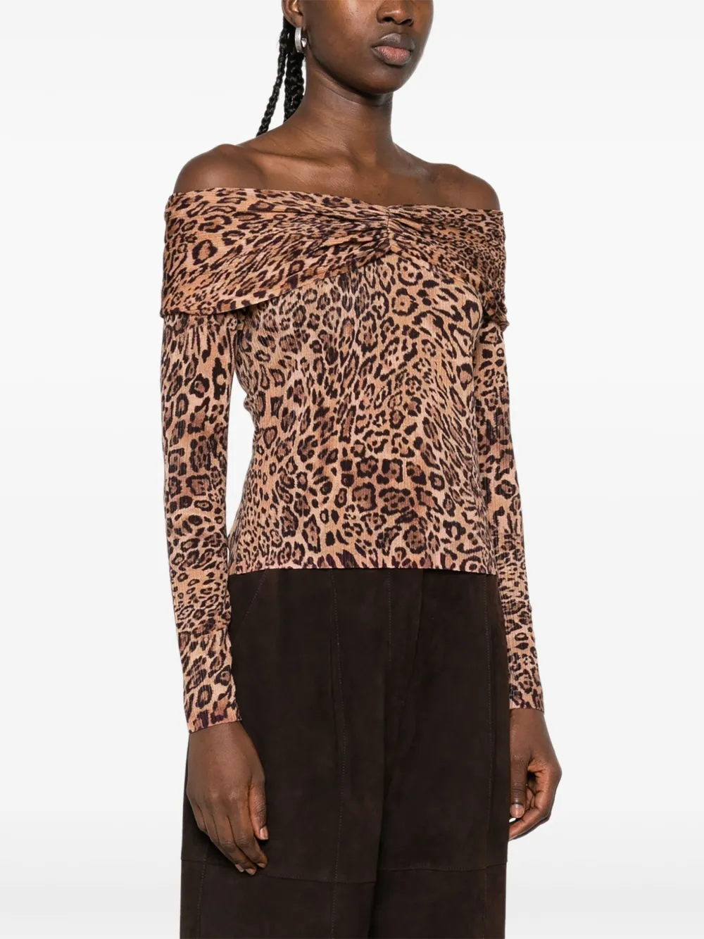 TWINSET Off-shoulder trui met luipaardprint Bruin