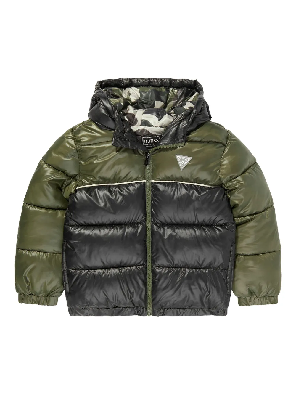 Guess kids hooded two-tone puffer jacket Groen