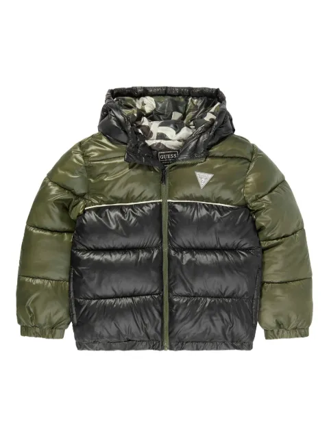 guess kids hooded two-tone puffer jacket