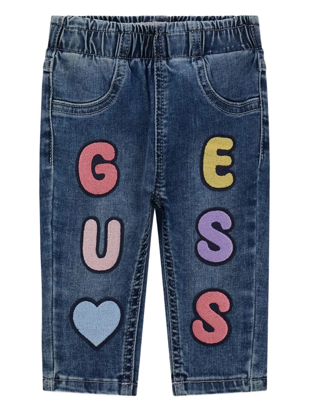 Guess kids Jeans met elastische taille en logopatch Blauw