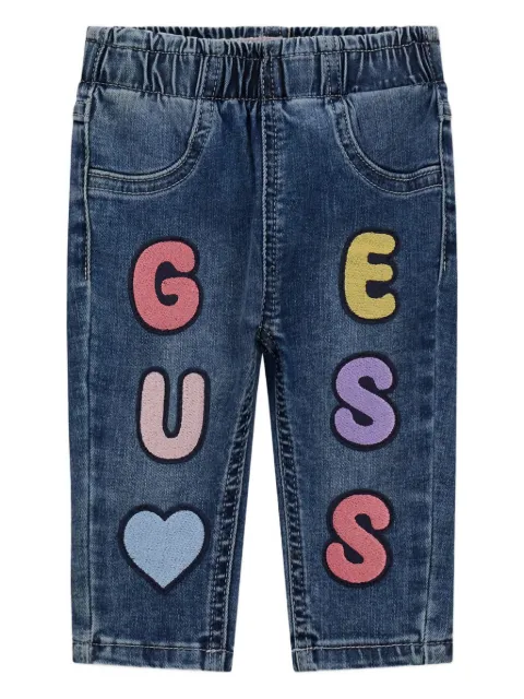 guess kids logo-patch elastic-waist jeans