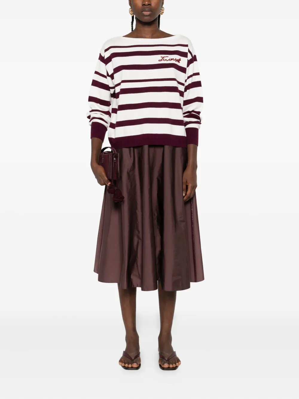 TWINSET Gestreepte trui verfraaid met logo Wit
