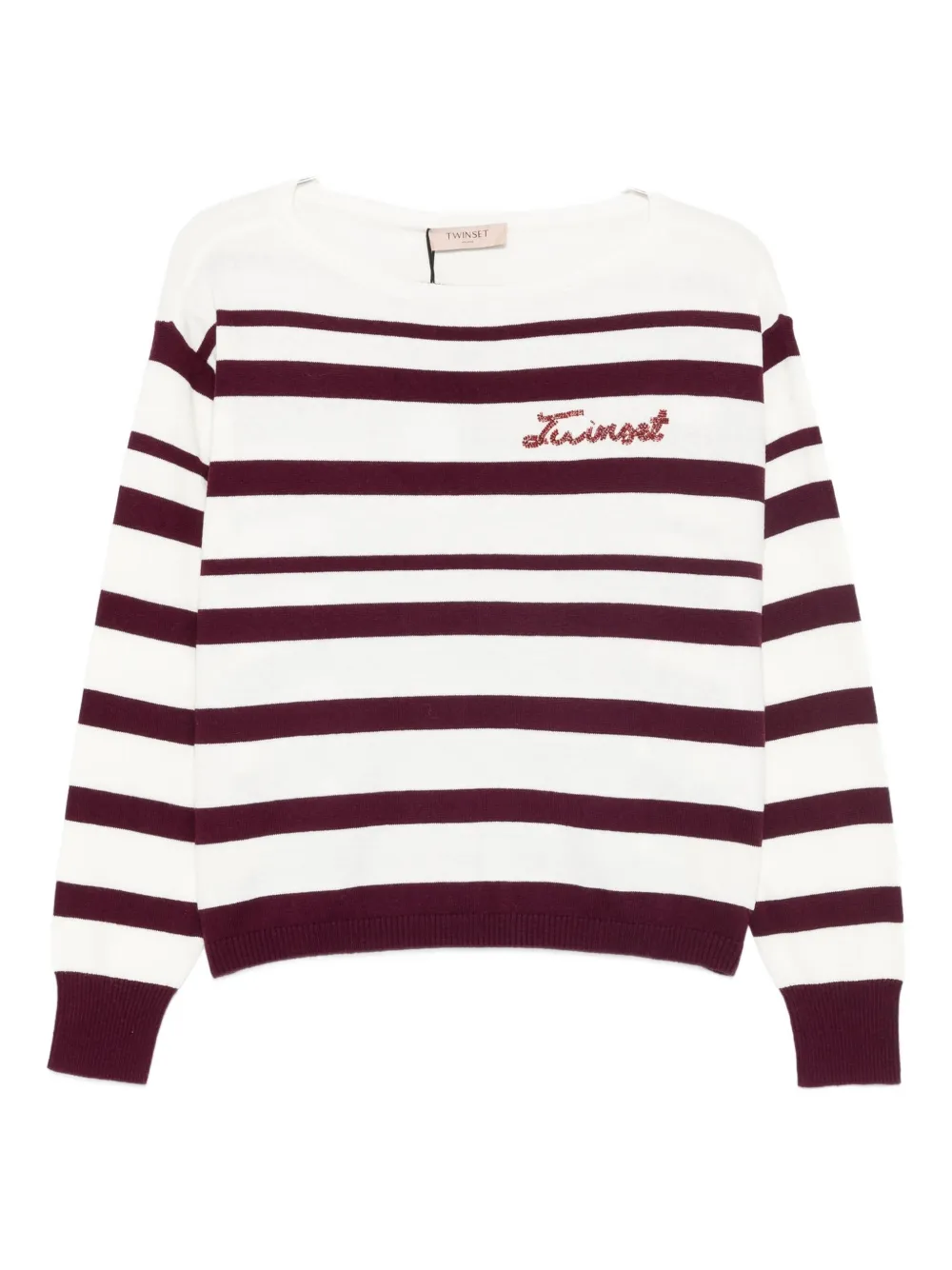 Twinset Striped Embellished-logo Sweater In Multi