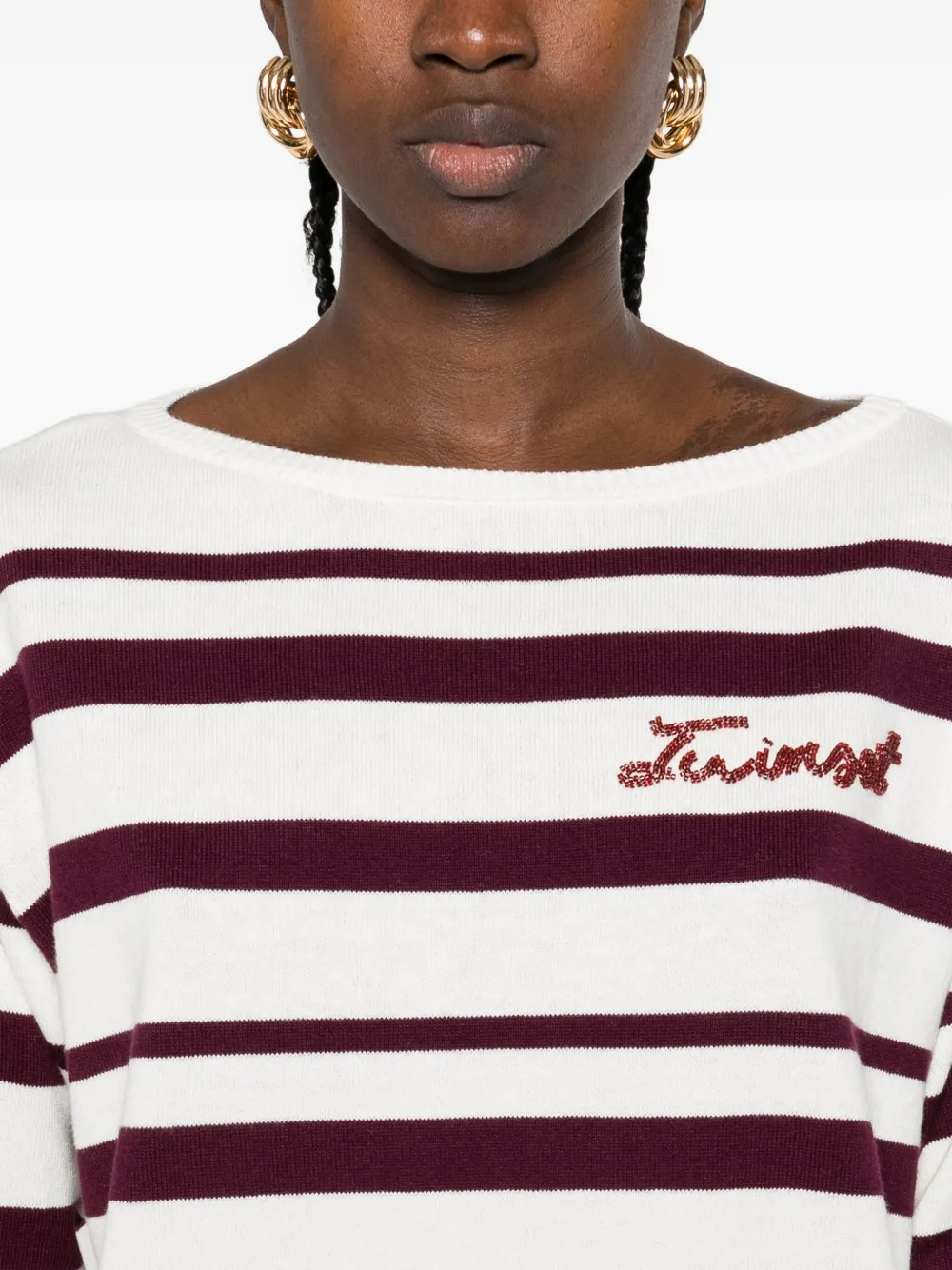 TWINSET Gestreepte trui verfraaid met logo Wit