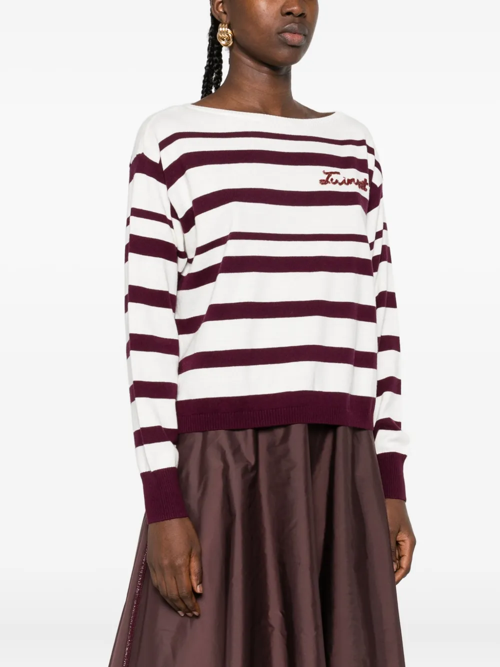 TWINSET Gestreepte trui verfraaid met logo Wit