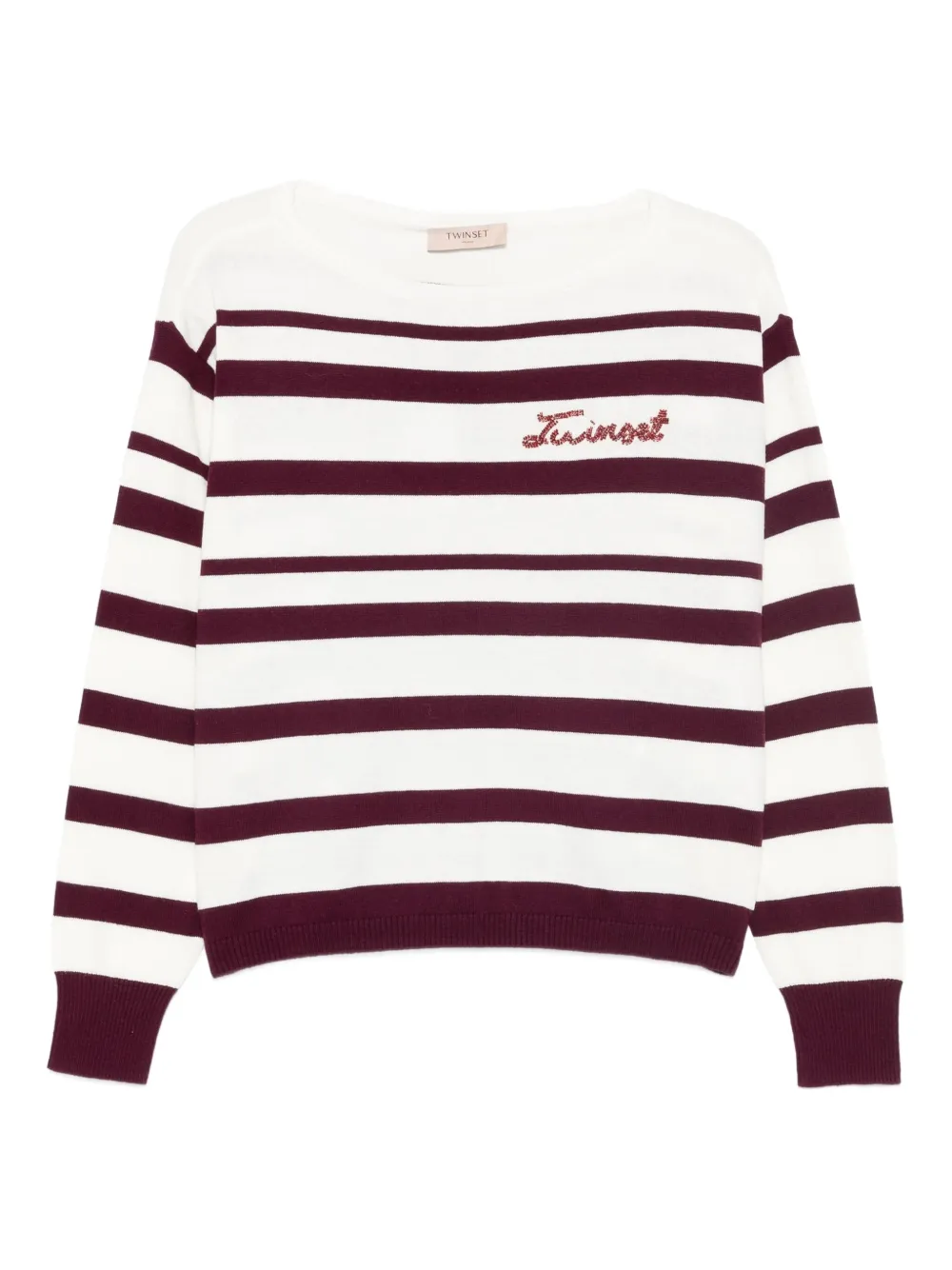 TWINSET Gestreepte trui verfraaid met logo Wit