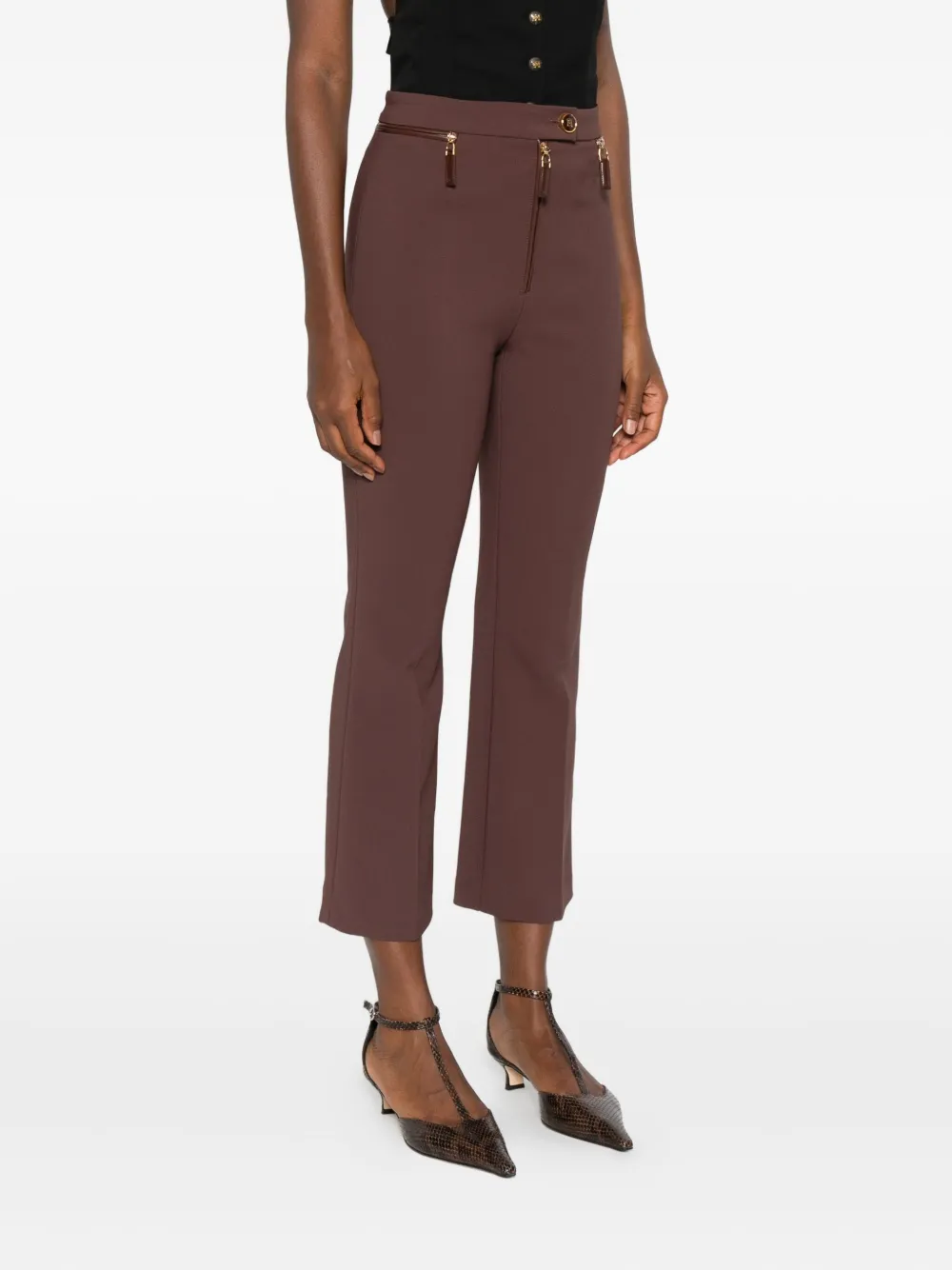 Elisabetta Franchi Flared broek met ritsdetail Bruin