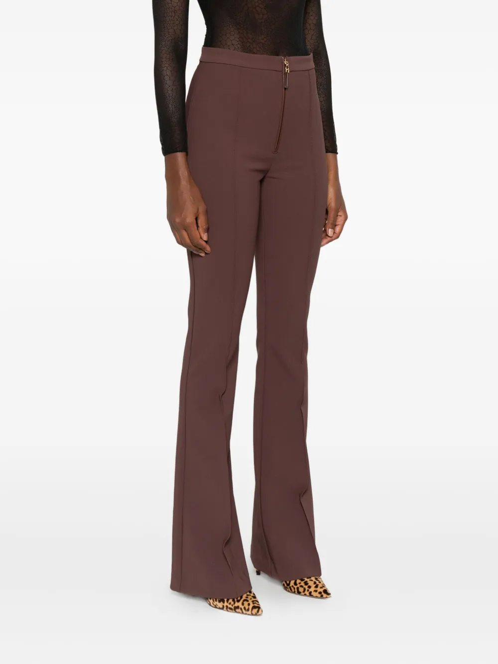 Elisabetta Franchi Flared broek met rits Bruin