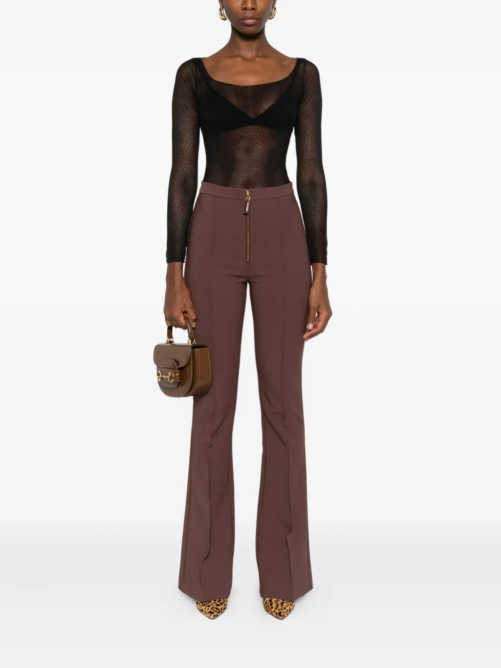 Elisabetta Franchi zip-front flared trousers - Bruin