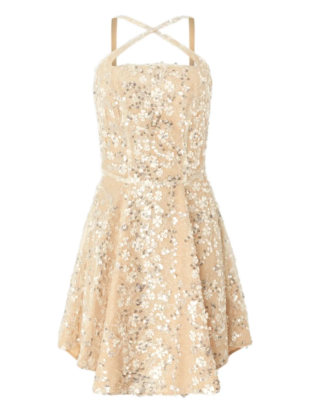 Genny Sequin-embellished Cross-halter Mini Dress In Brown