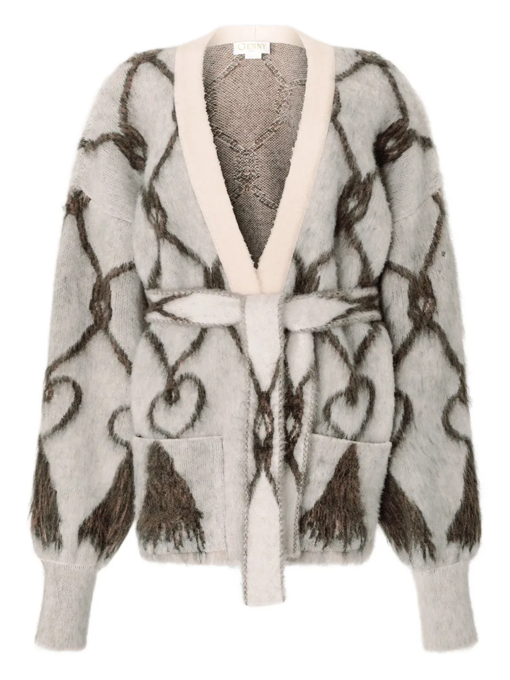 Genny geometric-pattern belted cardigan | Neutrals | Image 1