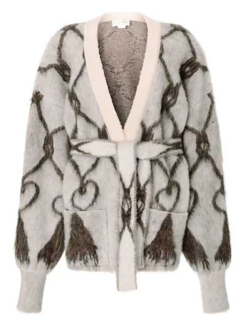 Genny geometric-pattern belted cardigan