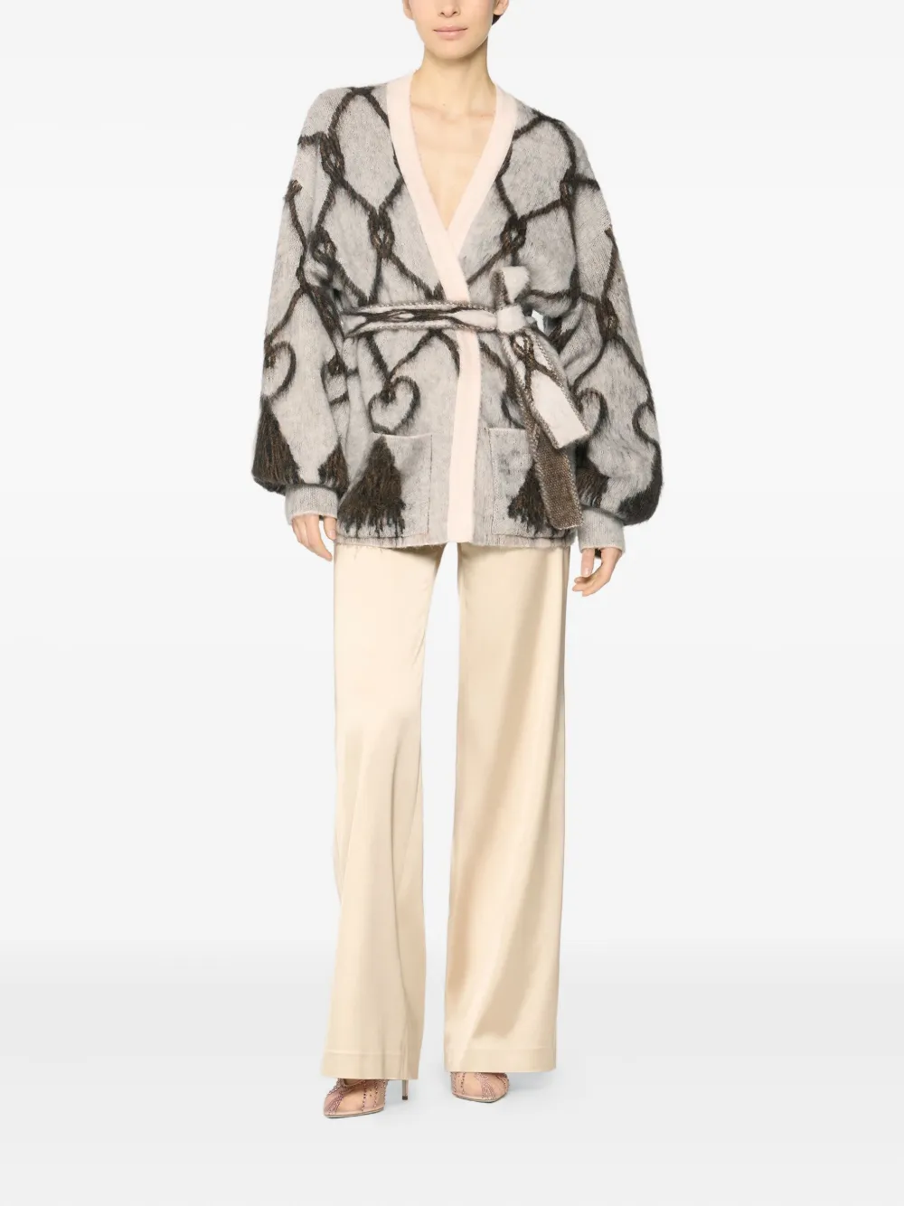 Genny geometric-pattern belted cardigan | Cardigans | Image 2