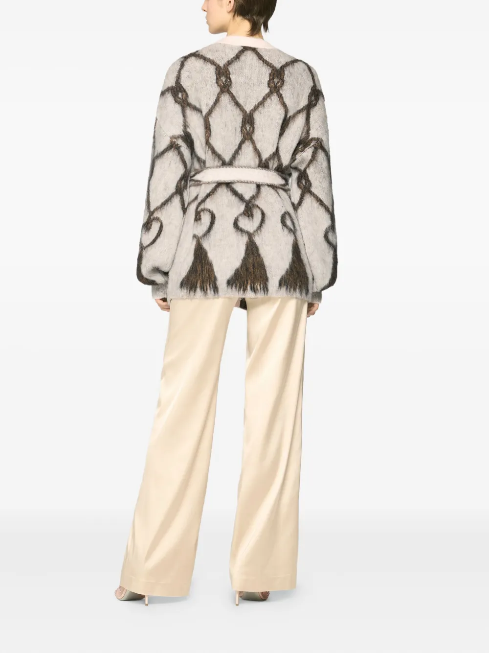 Genny Geometric-pattern Belted Cardigan In Gray
