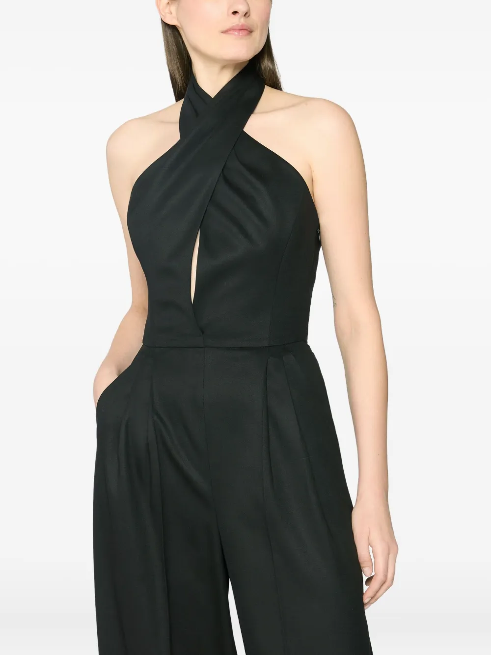 Genny Halter-neck Pleated-front Jumpsuit In Black