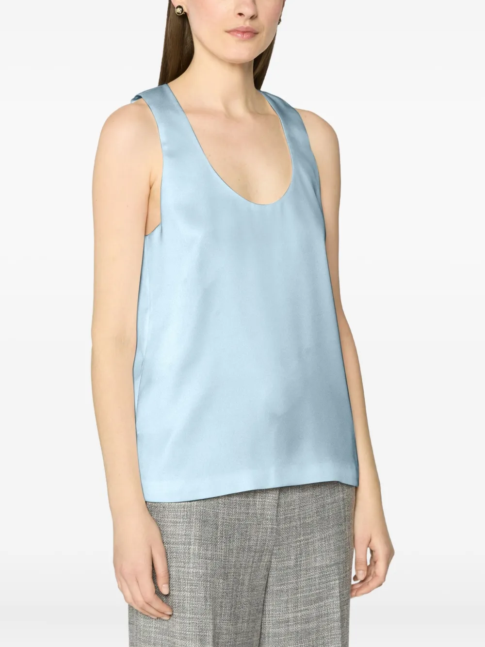 Genny Scoop-neck Satin Top In Blue