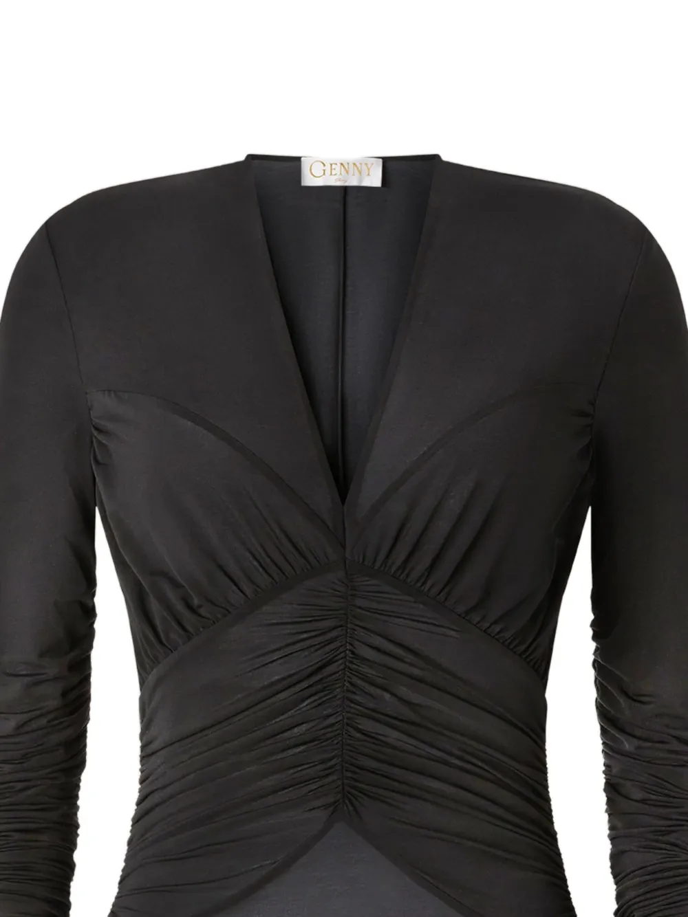 Genny V-neck Ruched Bodysuit In Black