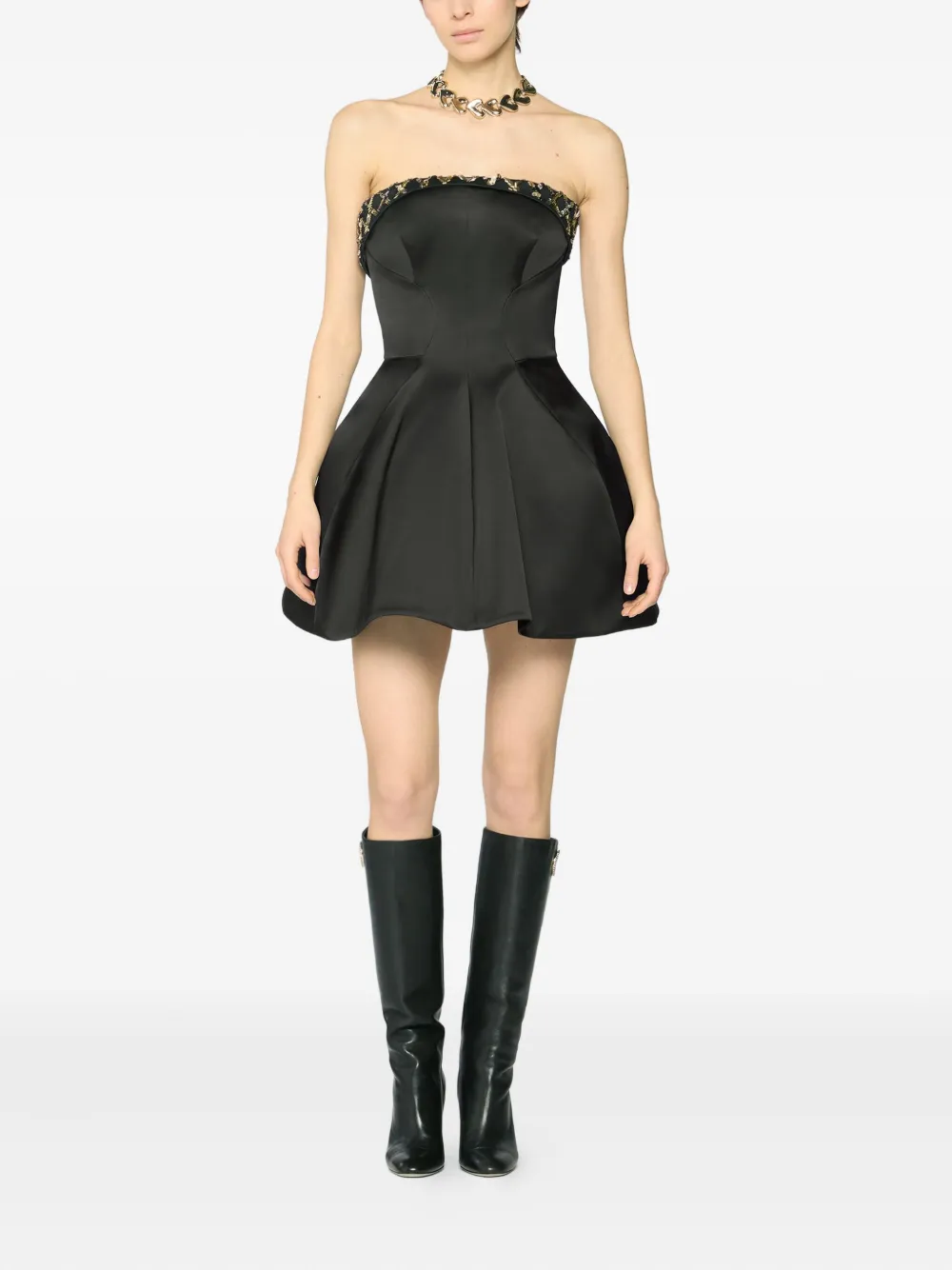 Genny Verfraaide strapless jurk - Zwart