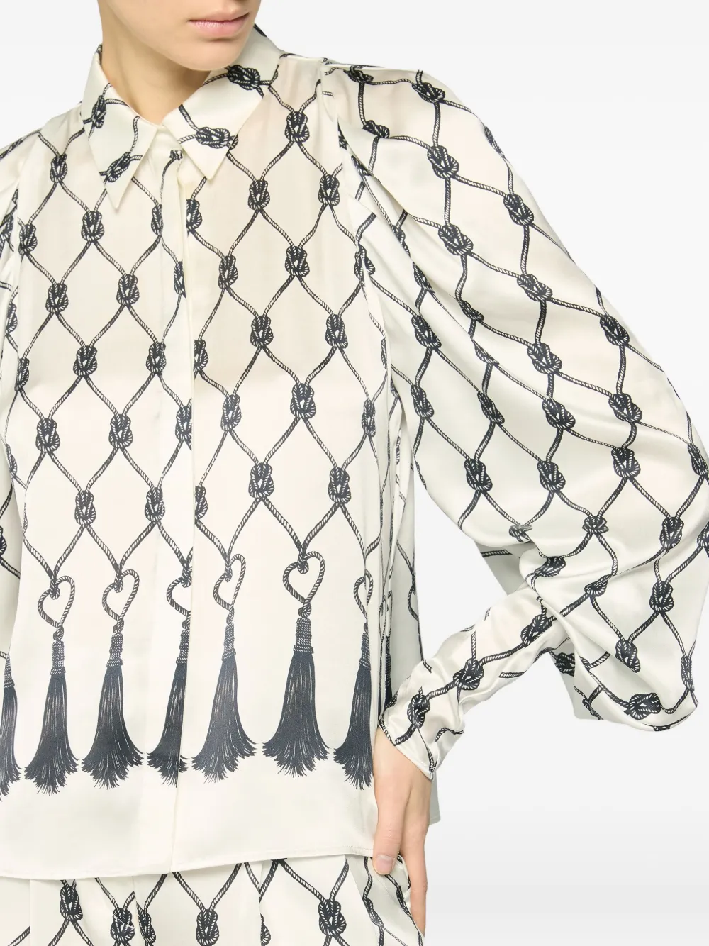 Genny Tassel-print Blouse In White