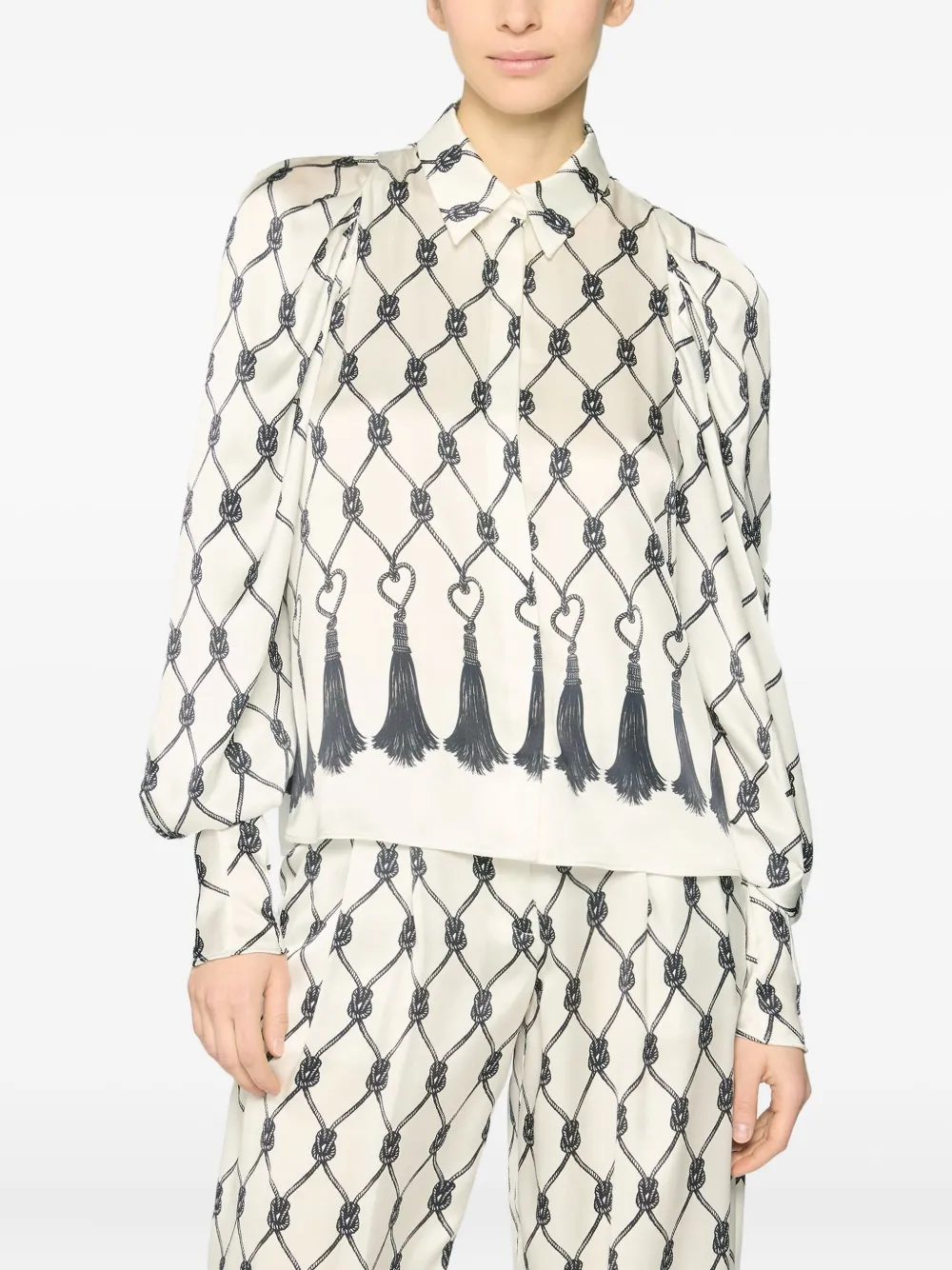 Genny Tassel-print Blouse In White