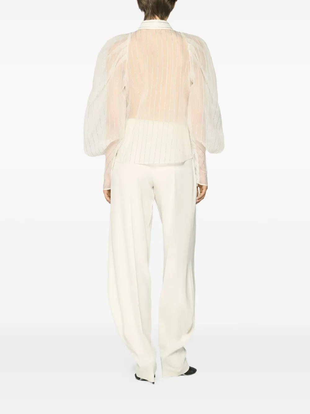 Genny Blouse met ballonmouwen en krijtstreep Wit